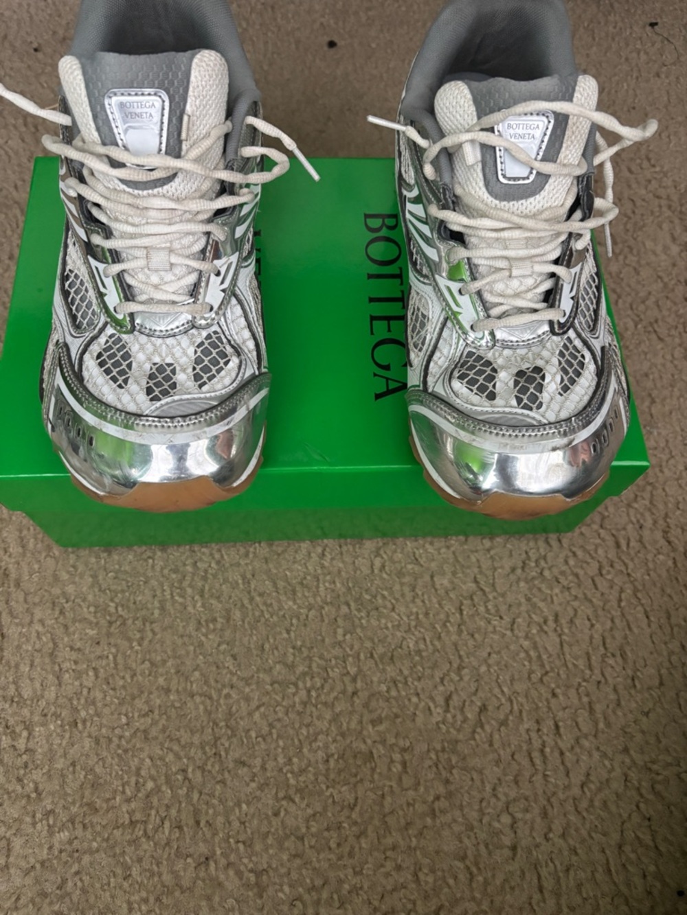 Bottega Veneta Silver and White Orbit Sneaker